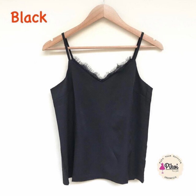 Tanktop hitam premium bangkok murah / tank top brukat satin / tank top hitam tank top lucu 2089