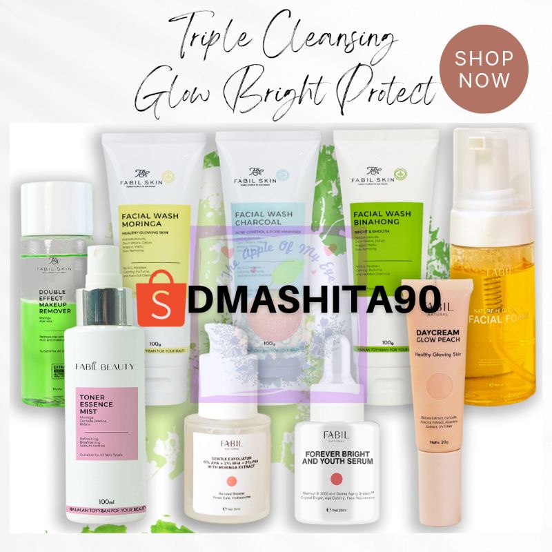 fabil paket triple cleansing glow bright skincare anti kusam anti aging mencerahkan wajah