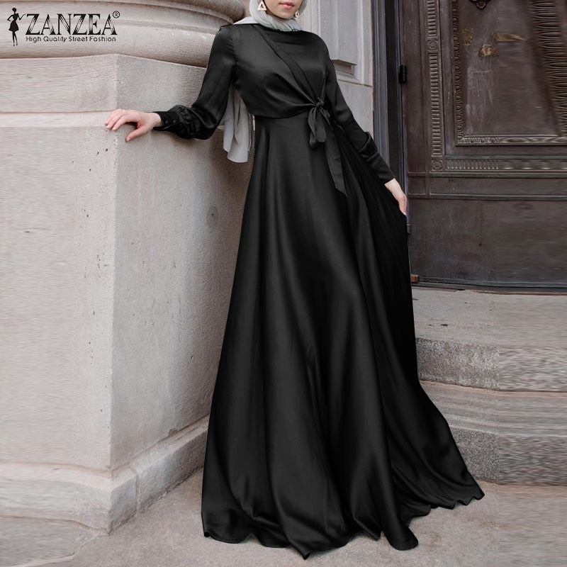 ZANZEA Women Party Gown Long Sleeve Satin Dress Elegant Ladies Maxi Dress