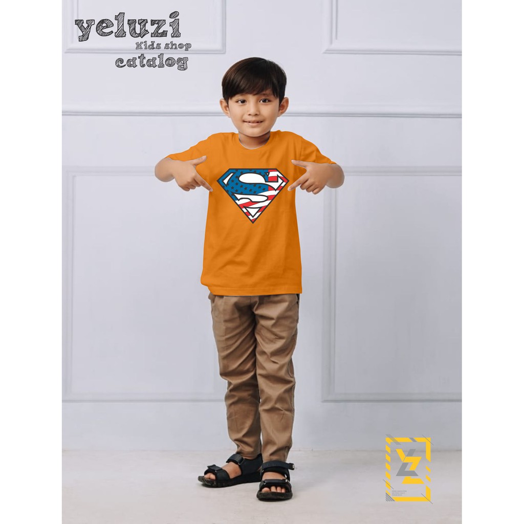 Kaos baju Atasan anak oblong karakter superman kuning yeluzi