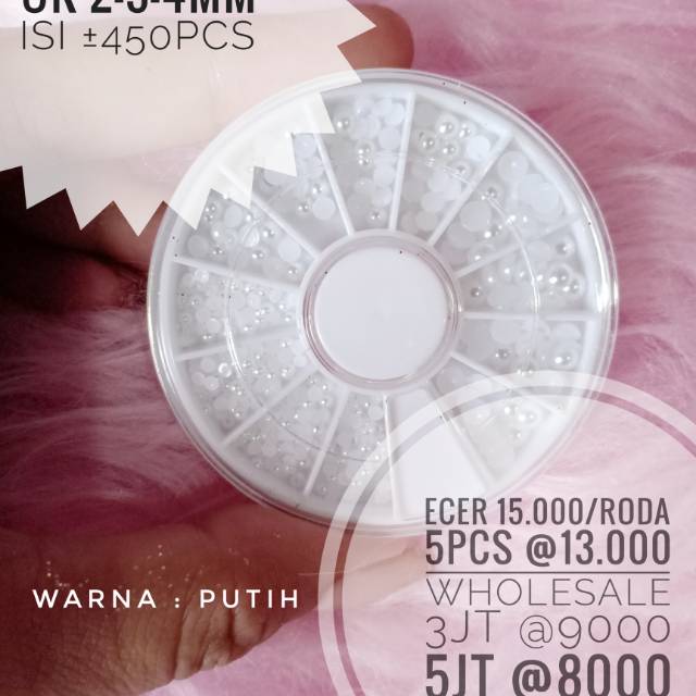 pearl Putih Kemasan Roda bahan Henna Tasbih Kuku Palsu DIY