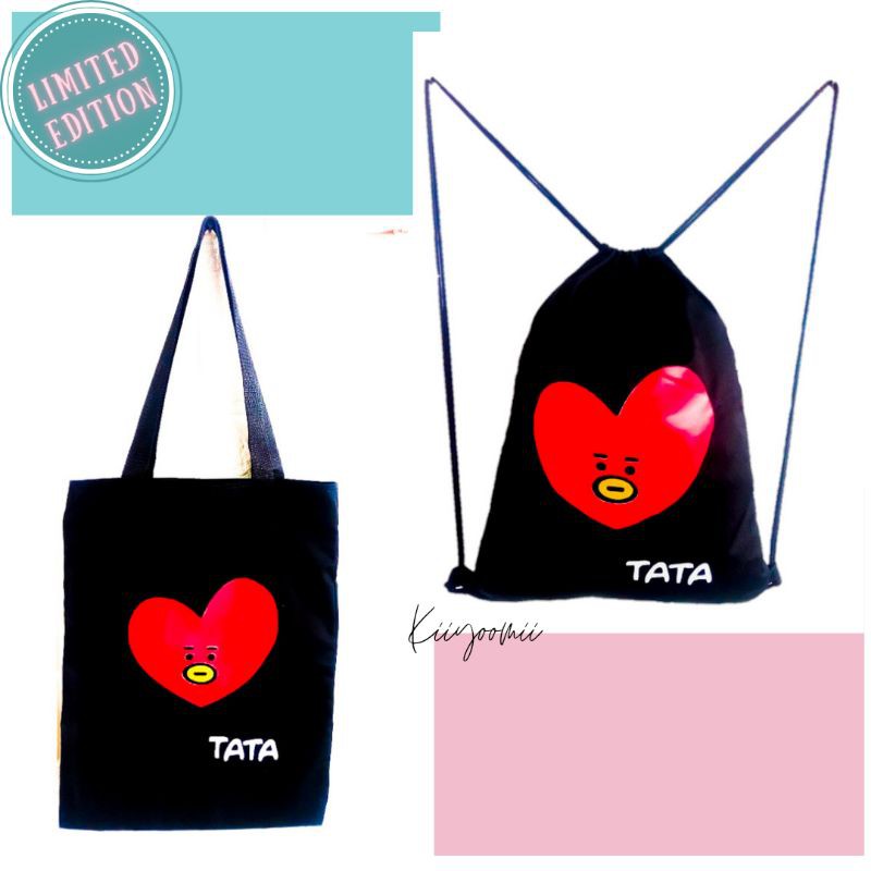 TOTEBAG DAN STRINGBAG RANSEL SERUT SABLON TATA LOVE drill halus premium || kiiyoomii