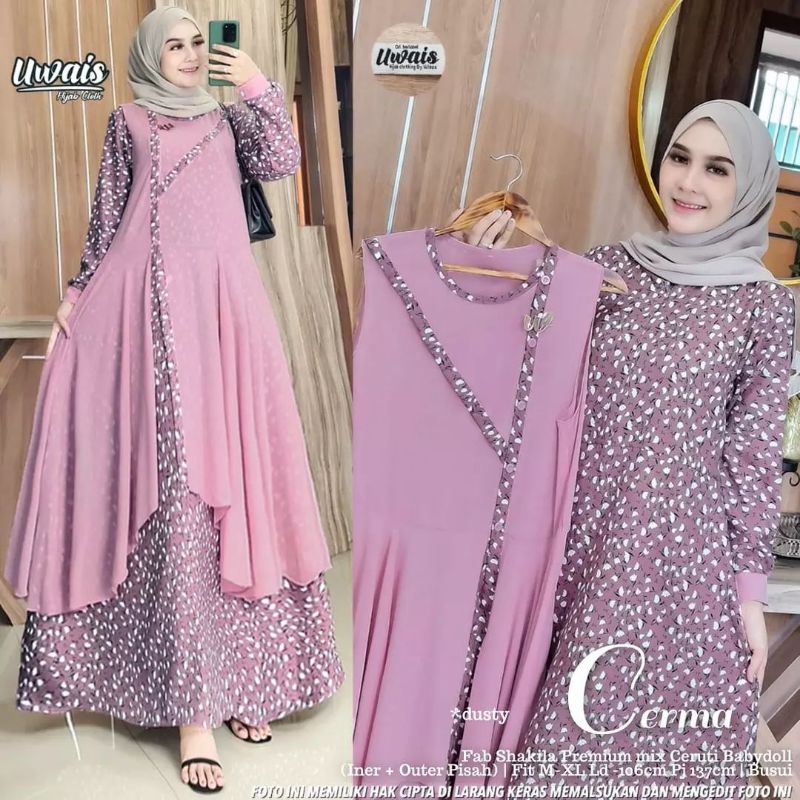 Cod Cerma set gamis motif polos / gamis fab shakila premium mix ceruti babydoll / gamis termurah /ga