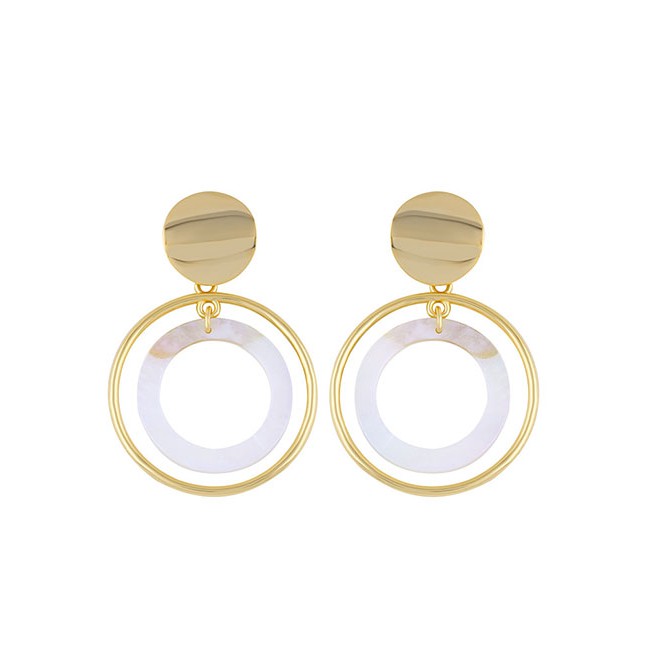 LRC Anting Tusuk Fashion Gold Round Shell Pearl Stud Earrings F58643