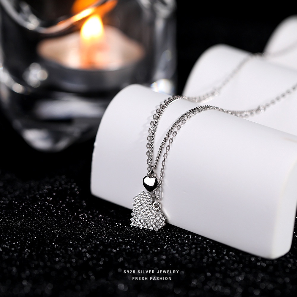 Kalung Rantai Klavikula Ganda Desain Hati Untuk Wanita