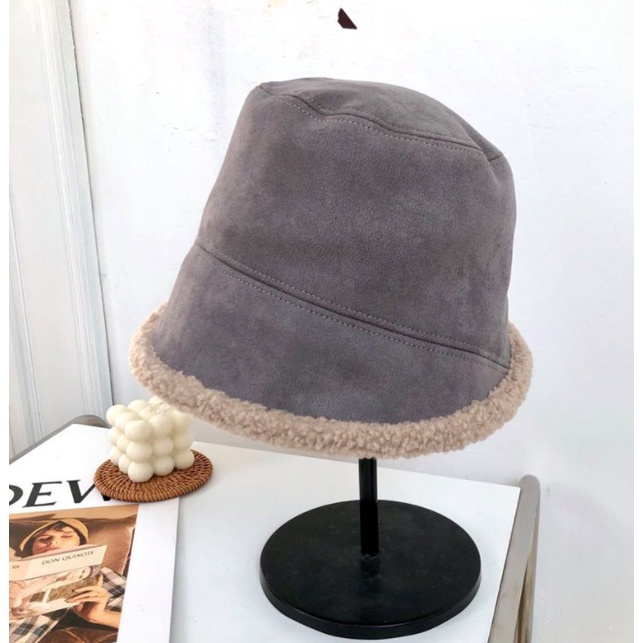 IMPORT WOMAN TEEN SUEDE WOOL WINTER BUCKET HAT KOREAN STYLE TOPI WOL WANITA MUSIM DINGIN MUSIM GUGUR