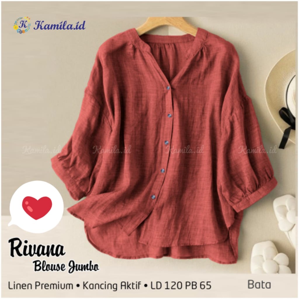 rivana blouse atasan bju baju kemeja shirt bluse bluss blus katun jumbo ld 120 xxxxl bigsize oversiz