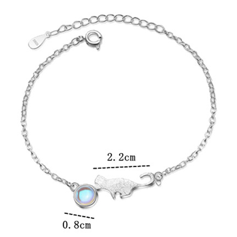 Fancyqube Gelang Tangan Sterling Silver 925 Desain Hewan Kucing Lucu Hias Kristal Moonstone Untuk Wanita