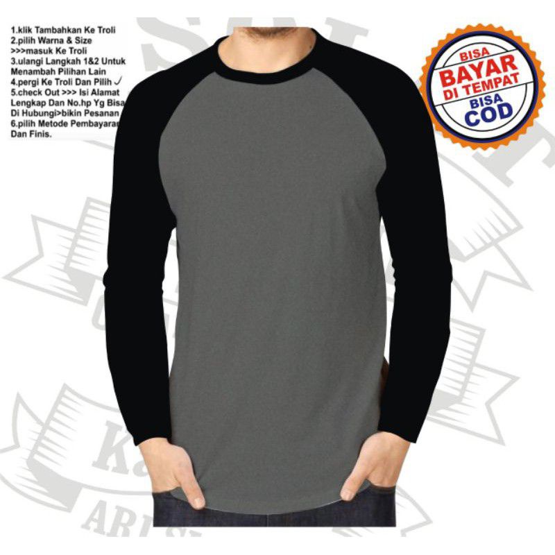 Kaos Raglan Lengan Panjang Hitam-Abu Tua