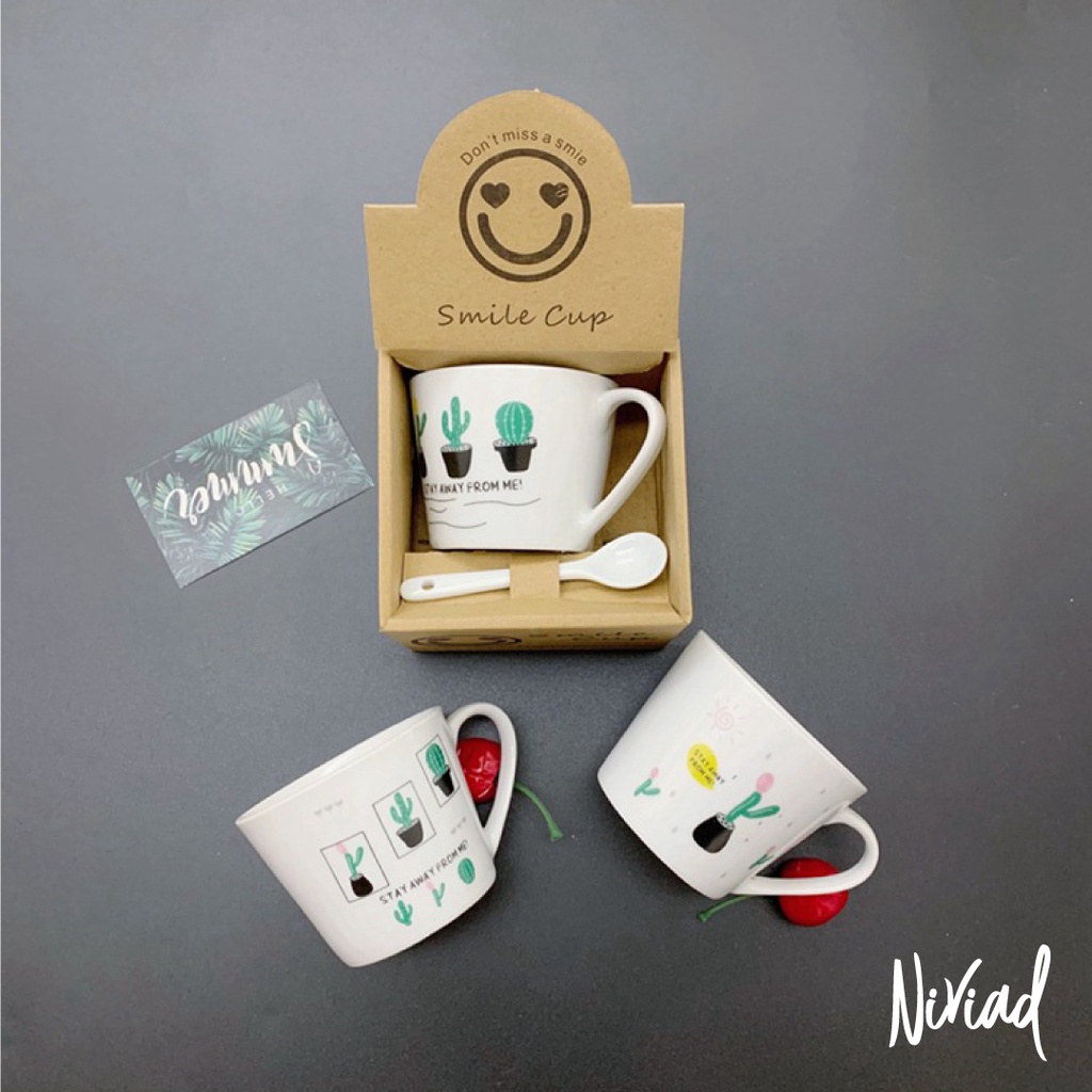 SMILE CUP - CANGKIR/MUG/GELAS KERAMIK KOPI/TEH 200ML FREE SENDOK TEH