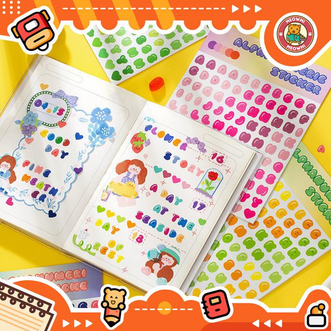 

```````] Sticker Alphanumeric Huruf Warna Warni Candy Colour Bujo Deco STK0025