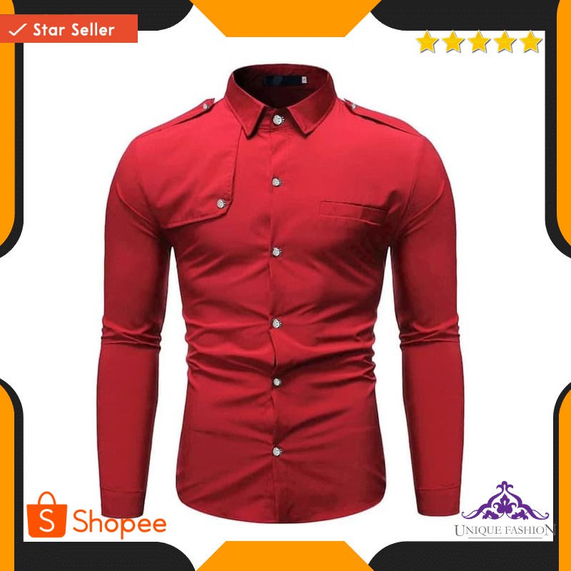 Kemeja Alfan Maroon Sckemeja Pria Katun Maroon