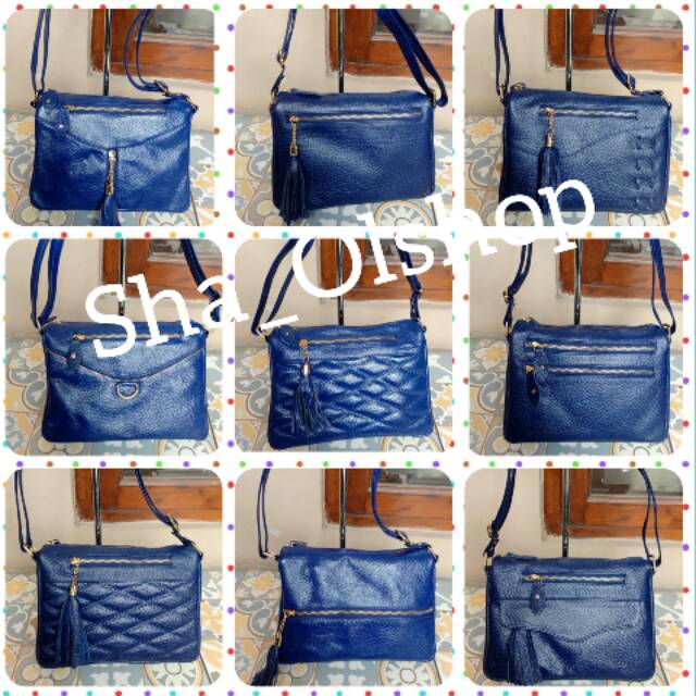 BISA COD Papirut Tas Kulit Asli Garut Ukuran S Biru Elektrik