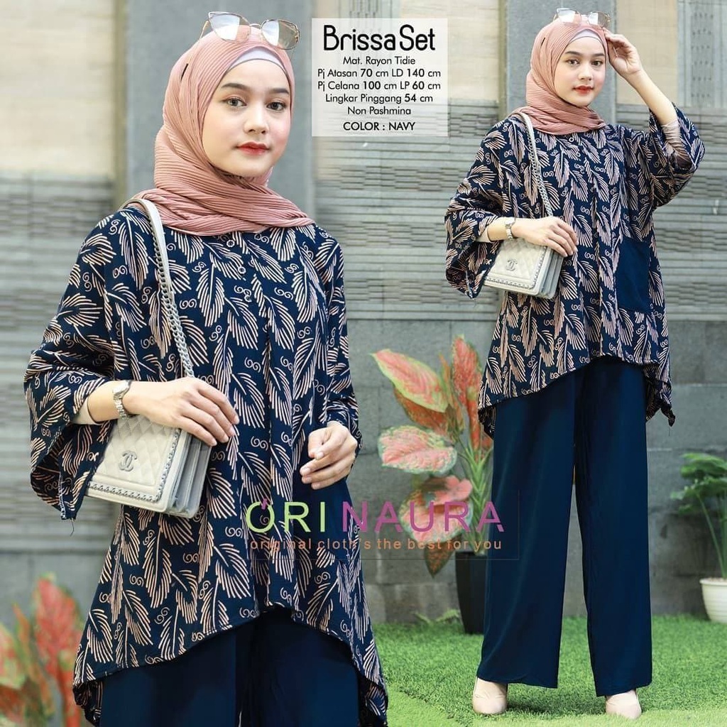 Brissa Set Jumbo - One Set Jumbo Waka Waka Brissa SET Setelan Wanita Rayon Premium  Set Celana Panjang Tie Dye Kekinian LD 140 cm