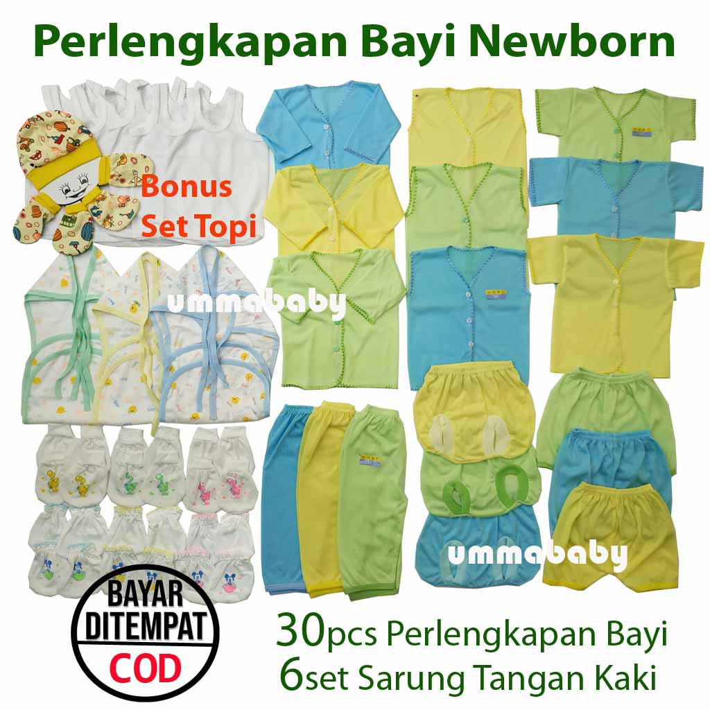 38pcs Paket Perlengkapan Baju Bayi Lahir Newborn Setelan Baju Bayi Polos Celana Popok Kado Singlet Topi Sarung Kaki Gift Set Motif Animal Lucu