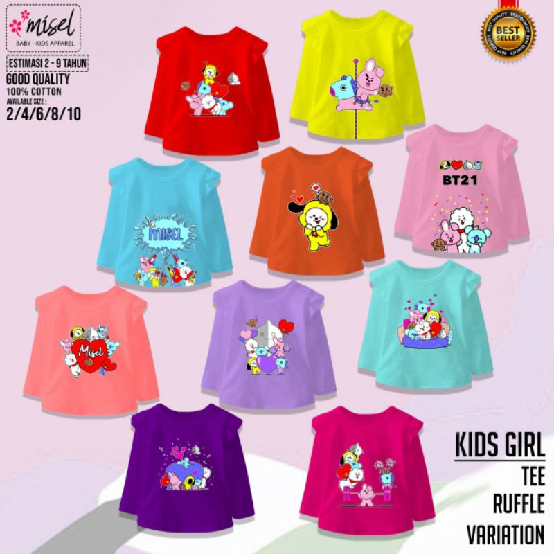 Kaos ruffle anak tangan panjang usia 2-9 tahun