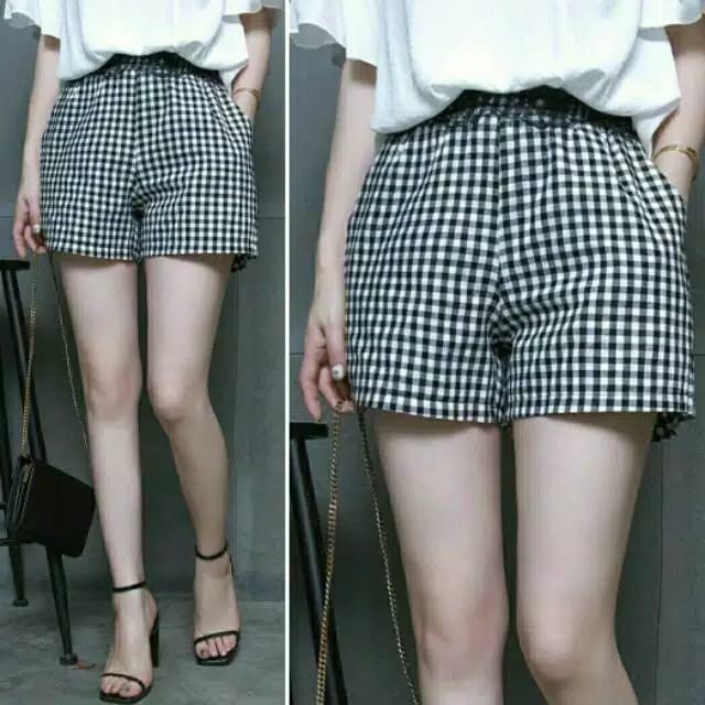 Celana Wanita Hot Pants DEFITA Clana Pendek Kotak Kotak Hotpants Katun Kekinian Wanita Korea Murah