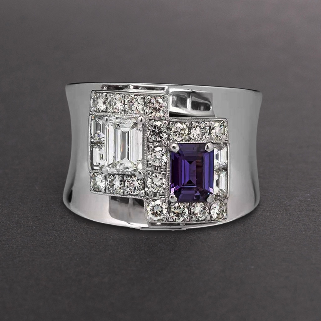 Hu Hu Hu Hu Hu Alat Bantu Pasang Kacamata♡ Cincin Berlian Imitasi Bentuk Geometris Warna Ungu Gaya Vintage Untuk Wanita