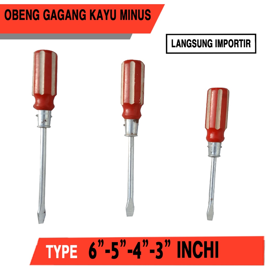 Obeng Gagang Kayu 6 Inch Minus Obeng Minus Obeng Listrik
