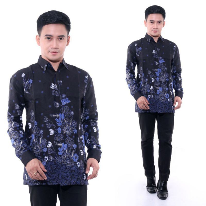 Batik Couple keluarga Sania Ruffle Ori Ndoro Jowi DNT Motif Sakura Biru TERMURAH DI SHOPEE Ori BCP-Kemeja