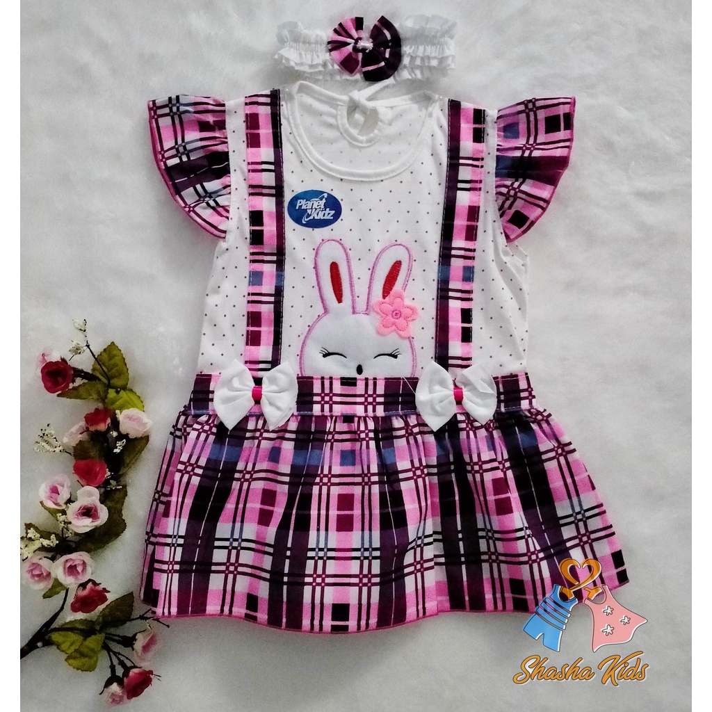 [S-016] Baju Bayi Perempuan/Dress Bayi  Perempuan Planet Kids Kelinci lucu  Murah   0-6 bln Bonus BANDANA