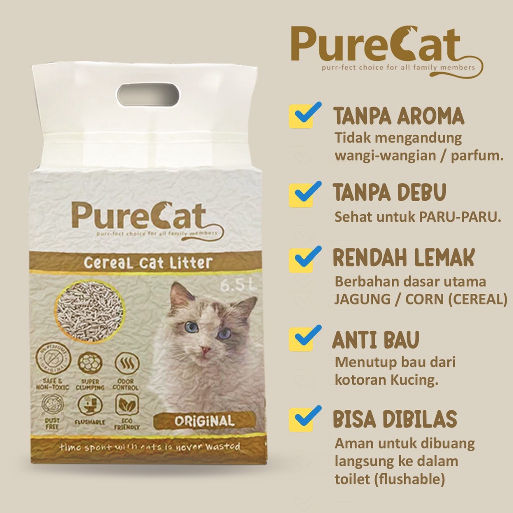 PURECAT Pasir Kucing Cereal Original Tofu Cat Litter Tanpa Aroma