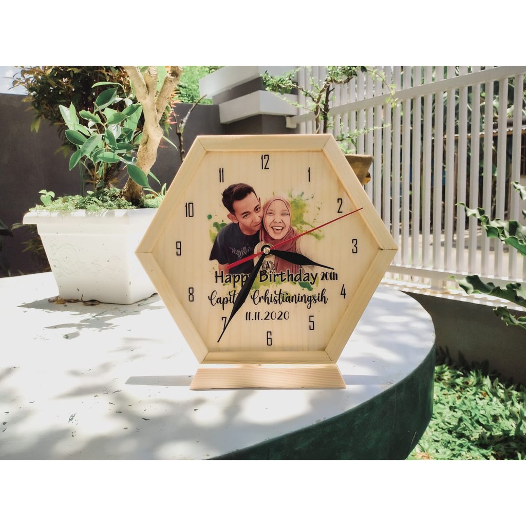 TERMURAH jam foto/jam kayu jati belanda/kado unik murah/uk 25x25