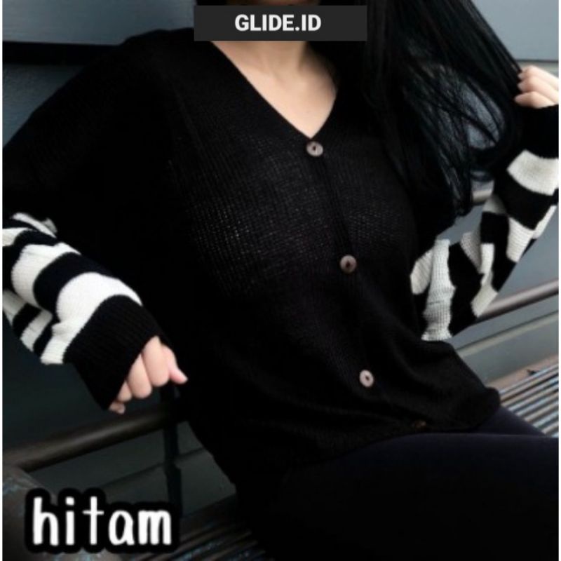 Cardigan Wanita Cancing Strip Lengan