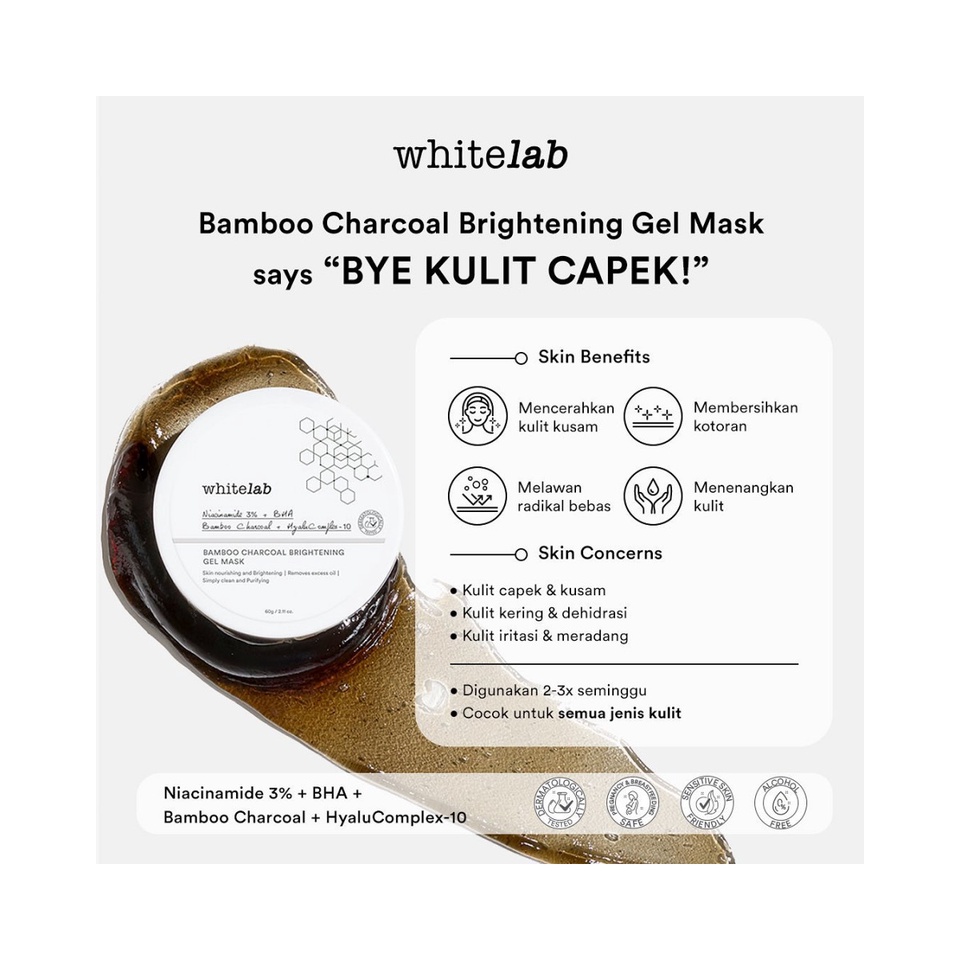 WHITELAB Bamboo Charcoal Brightening Gel Mask - Masker Wajah - 60gr