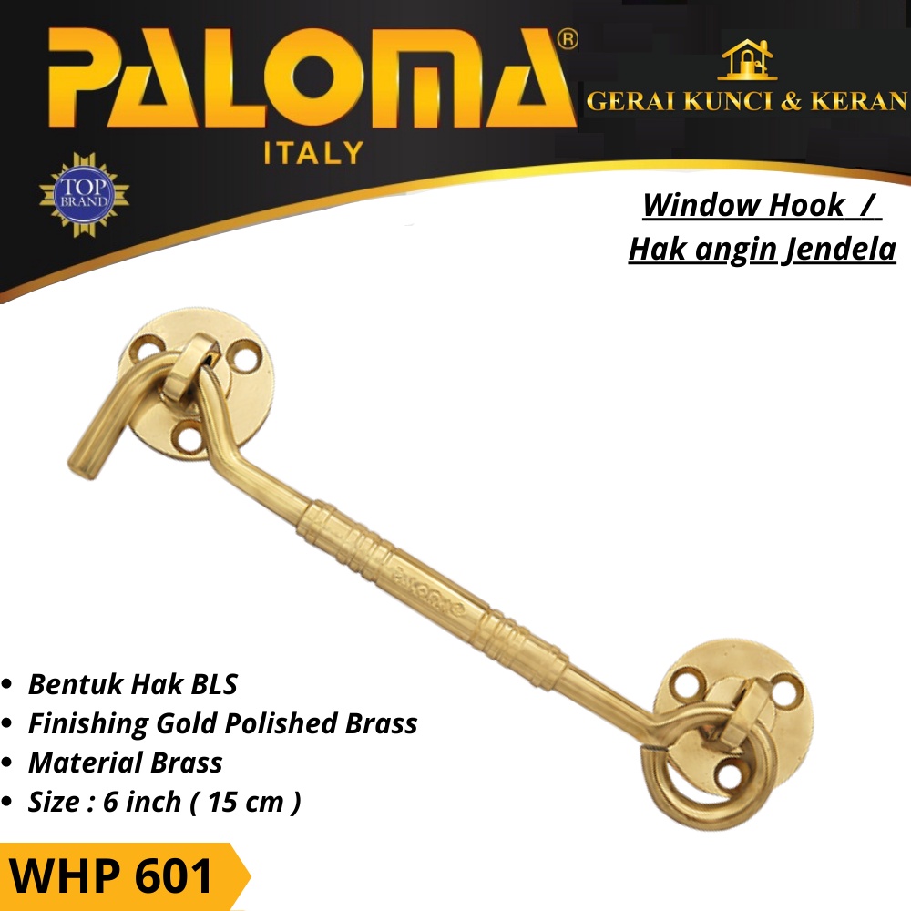 HAK ANGIN PENAHAN JENDELA WHP 601 BRASS 6&quot; INCH 15CM  PB GOLD WINDOW HOOK CANTOLAN