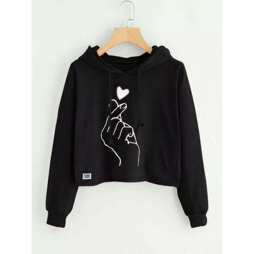 Parisdivarious Sweater Crop Hoodie Jemper Love Hand Bahan Fleece Size S - L