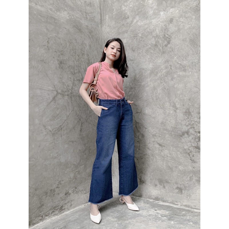 Highwaist Loose Jeans Kulot jeans Wanita