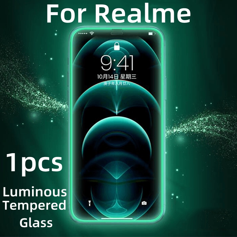 1pc Pelindung Layar Tempered Glass Luminous Untuk Realme Q2 Q3 Q3i Q3S Q5 Q5i X X2 X3 X7 X50 Realme V3 V5 V11 V11S V13 V15 V23