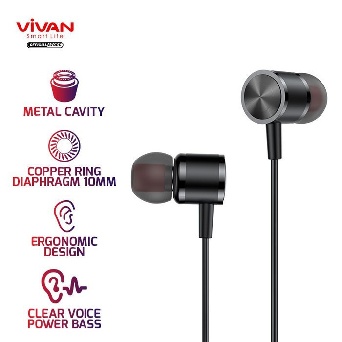 HEADSET EARPHONE VIVAN Q11S ERGONOMIC DESIGN METAL BASS MANTAP KALI