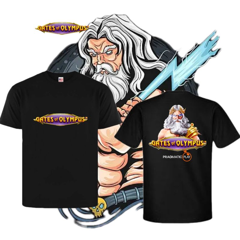 Baju Kaos Pria/Wanita Tulisan Logo Pragmatic Play Gate Of Olympus/Baju Kaos Zeus