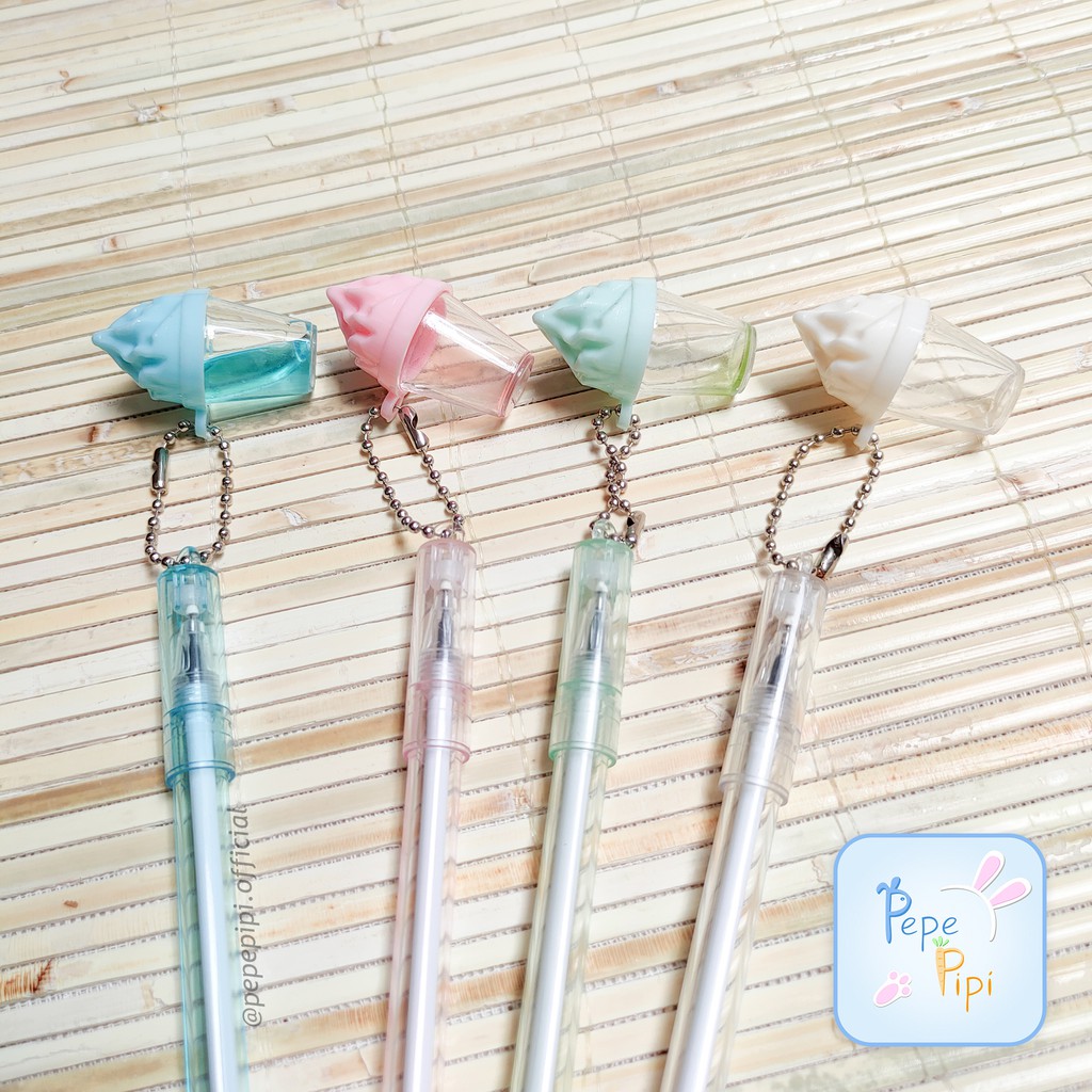 4 &amp;12 pcs Pena Gantungan Ice Cream Cup Pen Bolpen Pulpen Bolpoin Karakter eskrim