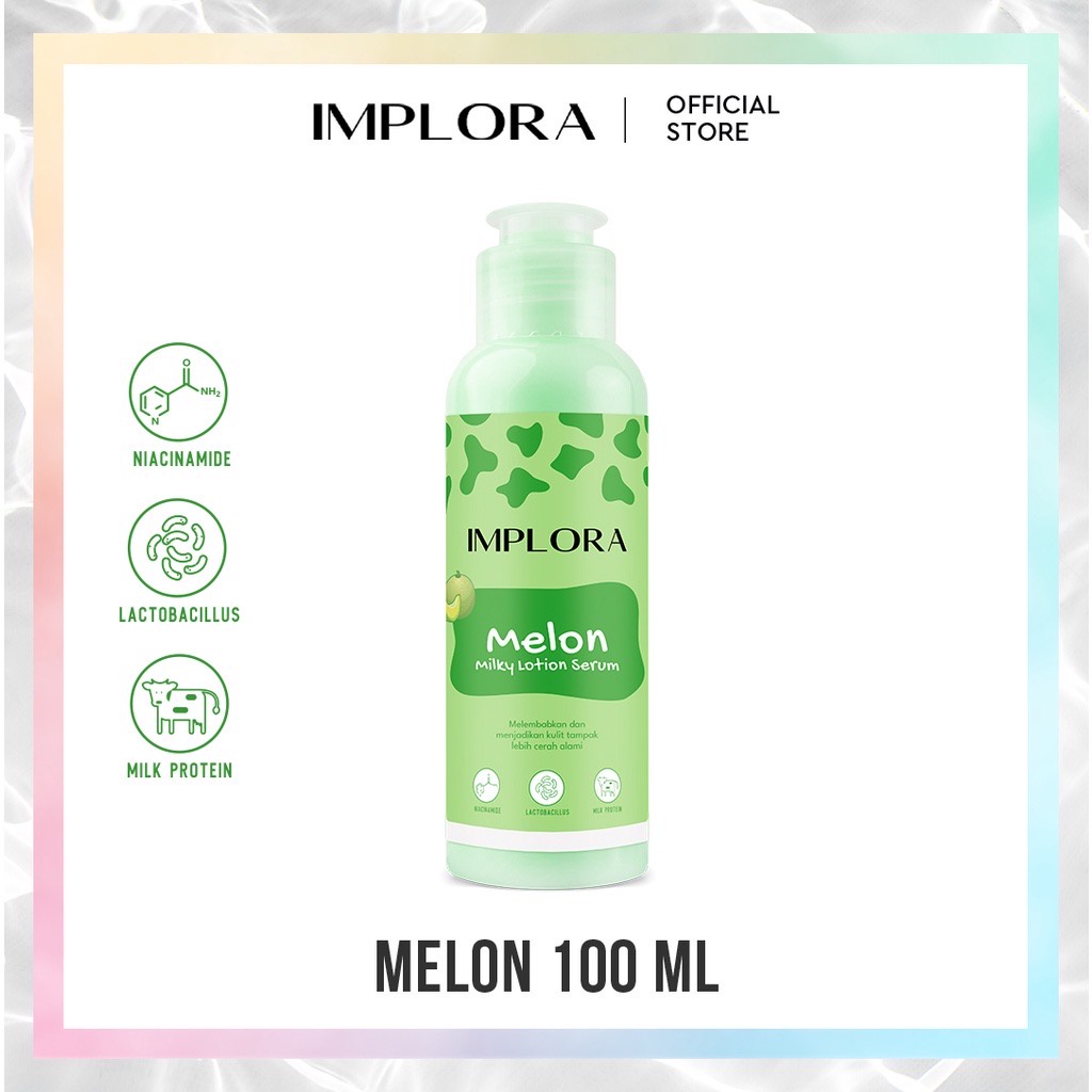 IMPLORA Milky Lotion Serum 100ml Indonesia / Almond Banana Blueberry Cherry Coconut Grape Melon Strawberry / Niacinamide Lactobacillus Milk Protein / Melembabkan Mencerahkan / Skincare Body Care Cream Butter Perawatan Treatmen Kulit Tubuh Susu Paket 60ml