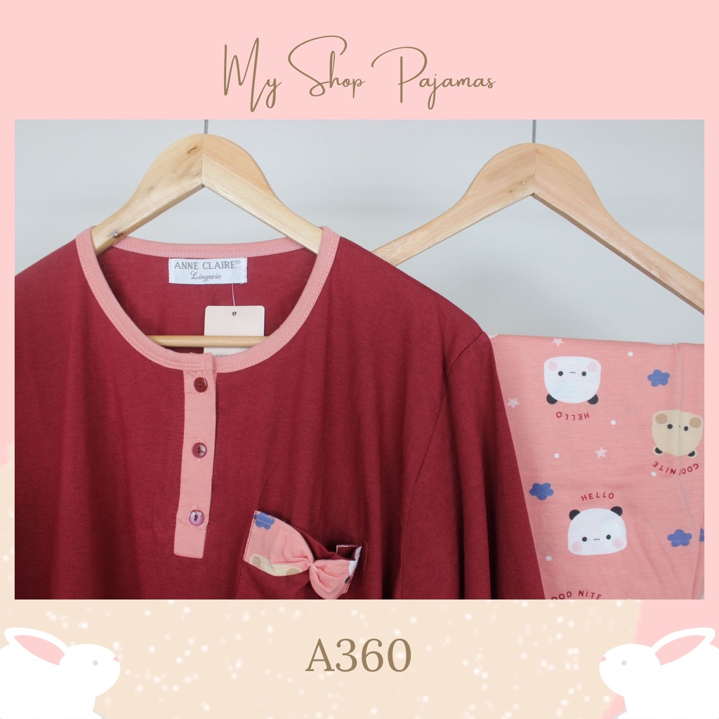 PIYAMA BABYDOLL BIGSIZE JUMBO ALL SIZE TANGAN LENGAN PANJANG CELANA PANJANG ANNE CLAIRE BAJU TIDUR SETELAN DEWASA WANITA SLEEPWEAR PAJAMAS PP PPBIG-A360 Maroon