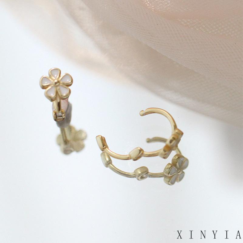 Anting Hoop S925 Silver Bentuk Bunga Daisy Gaya Retro