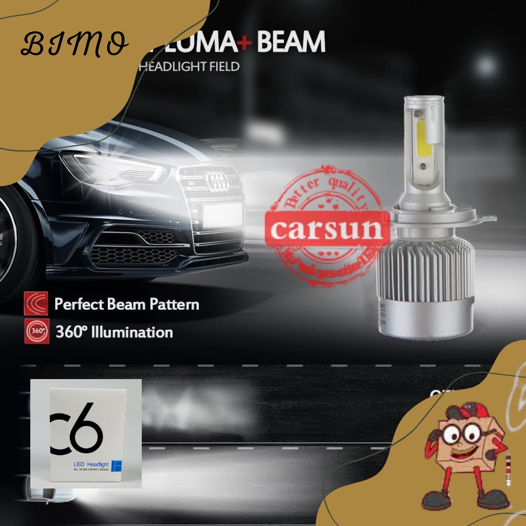 [ORIGINAL 100%] Lampu Mobil Headlight LED H4 COB 2 PCS - C6 / Lampu Mobil Headlight LED H7 COB 2 PCS