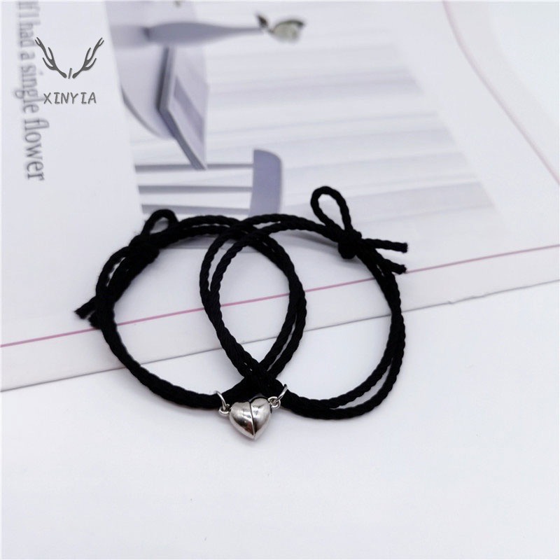 2pcs Set Gelang Tali Kepang Magnetik Adjustable Hias Warna - Warni Gaya Etnik Korea Untuk Pasangan Couple