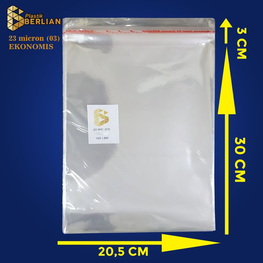

20,5 x 30 cm Plastik OPP EKONOMIS 23micron (100 lbr) (lem/seal)