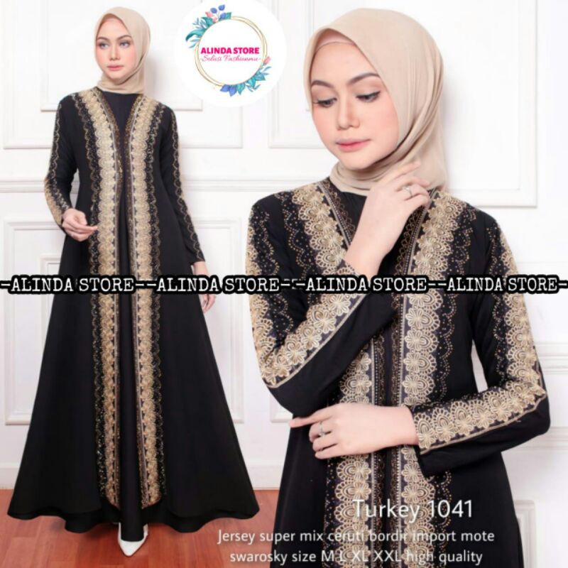 GAMIS ABAYA TURKEY 1041 HITAM JERSEY PREMIUM