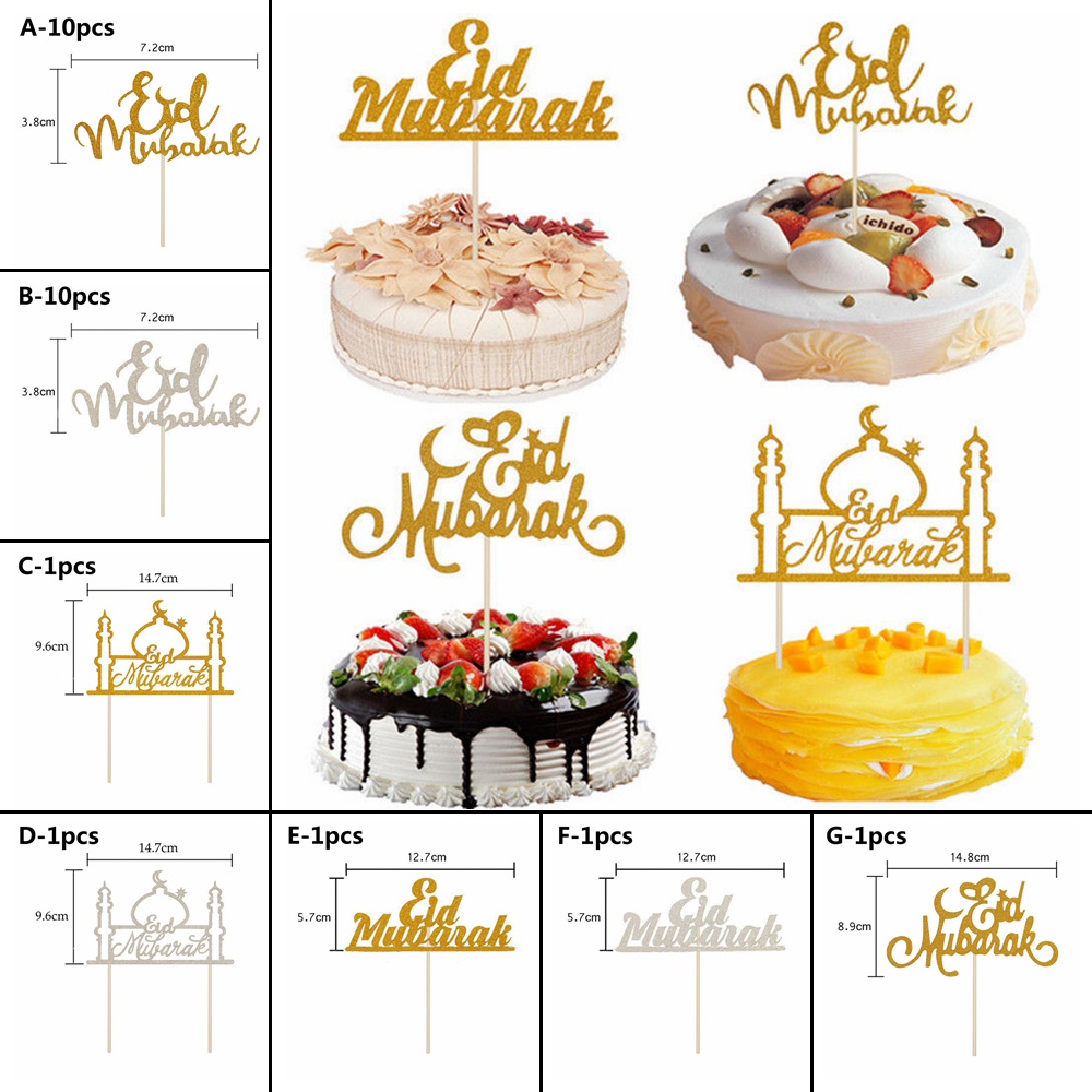 1 / 10pcs Topper Kue Desain Eid Mubarak Untuk Dekorasi Pesta Ulang Tahun