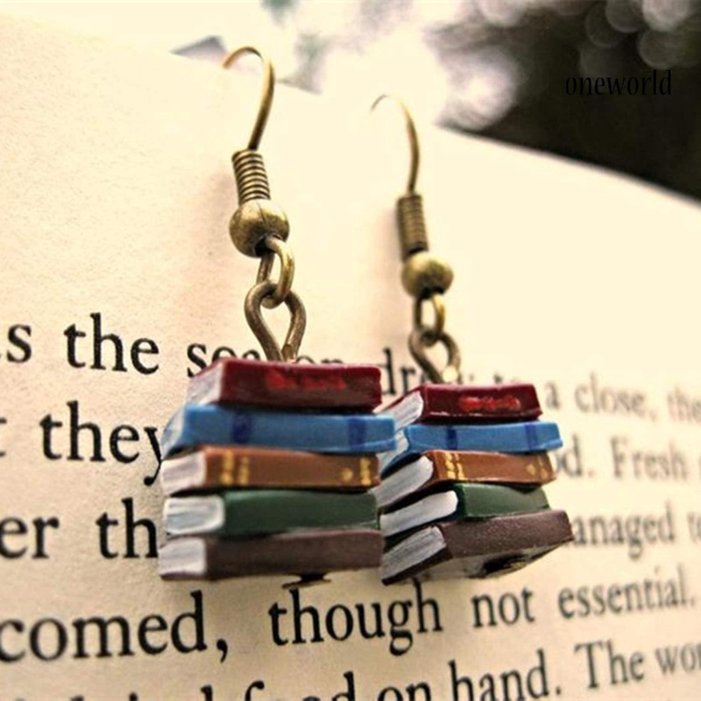 OW# Ear Hook Exquisite Books Shape Multicolor Book Stack Women Earrings Dangle for Daily Life