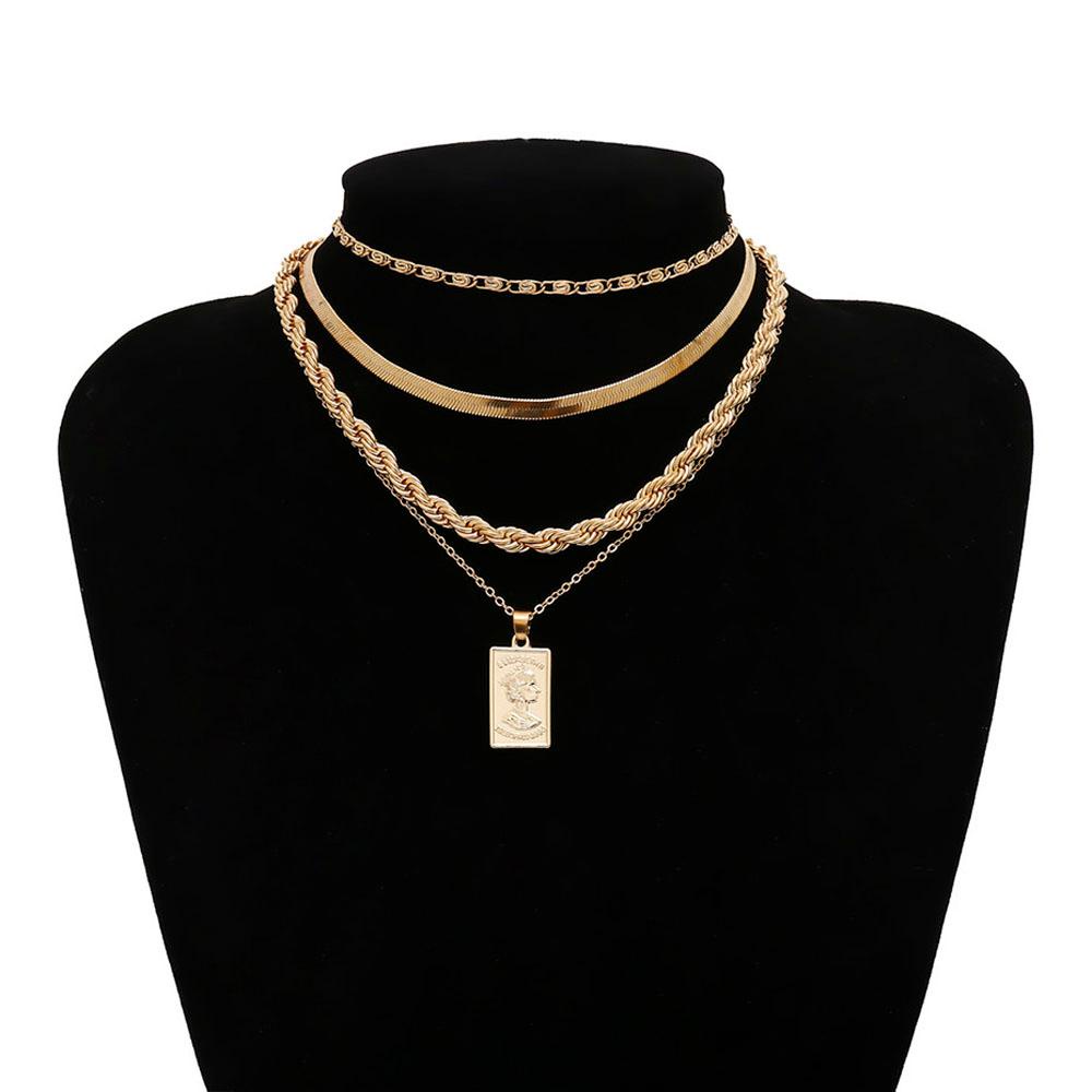 Needway   Kalung Liontin Unik Untuk Wanita Statement Multi Layer Koin Ukir Memutar Aksesoris Fashion