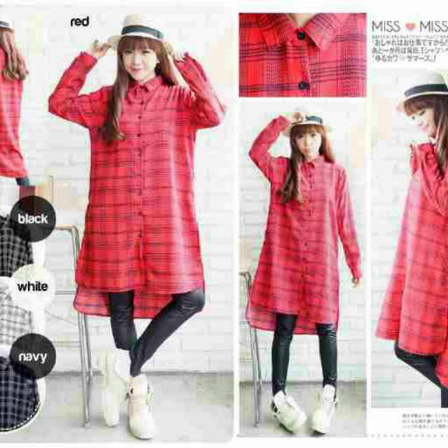 Squera long tunik/kemeja tunik kotak kotak/tunik panjang banget