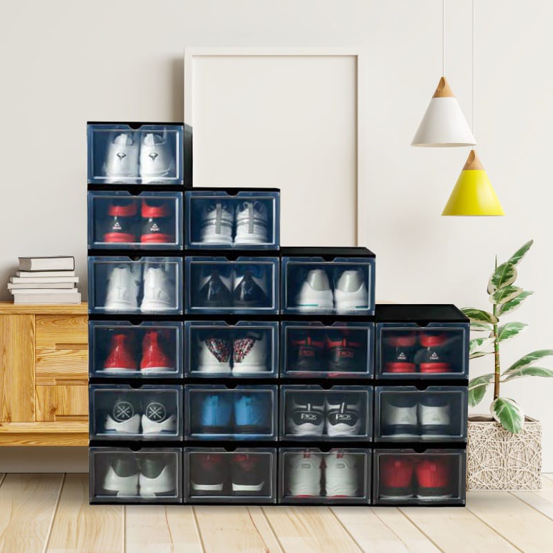 Kotak Sepatu Lipat Transparan Tebal Shoes Storage Box Organizer Rak Sepatu Plastik Susun / Box Penyimpanan Sepatu