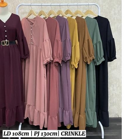 ➸ DELIA GAMIS CRINKLE DRESS GAMIS KANCING MUTIARA GAMIS JUMBO FREE BELT ALL SIZE FIT XL GROSIR ECER 