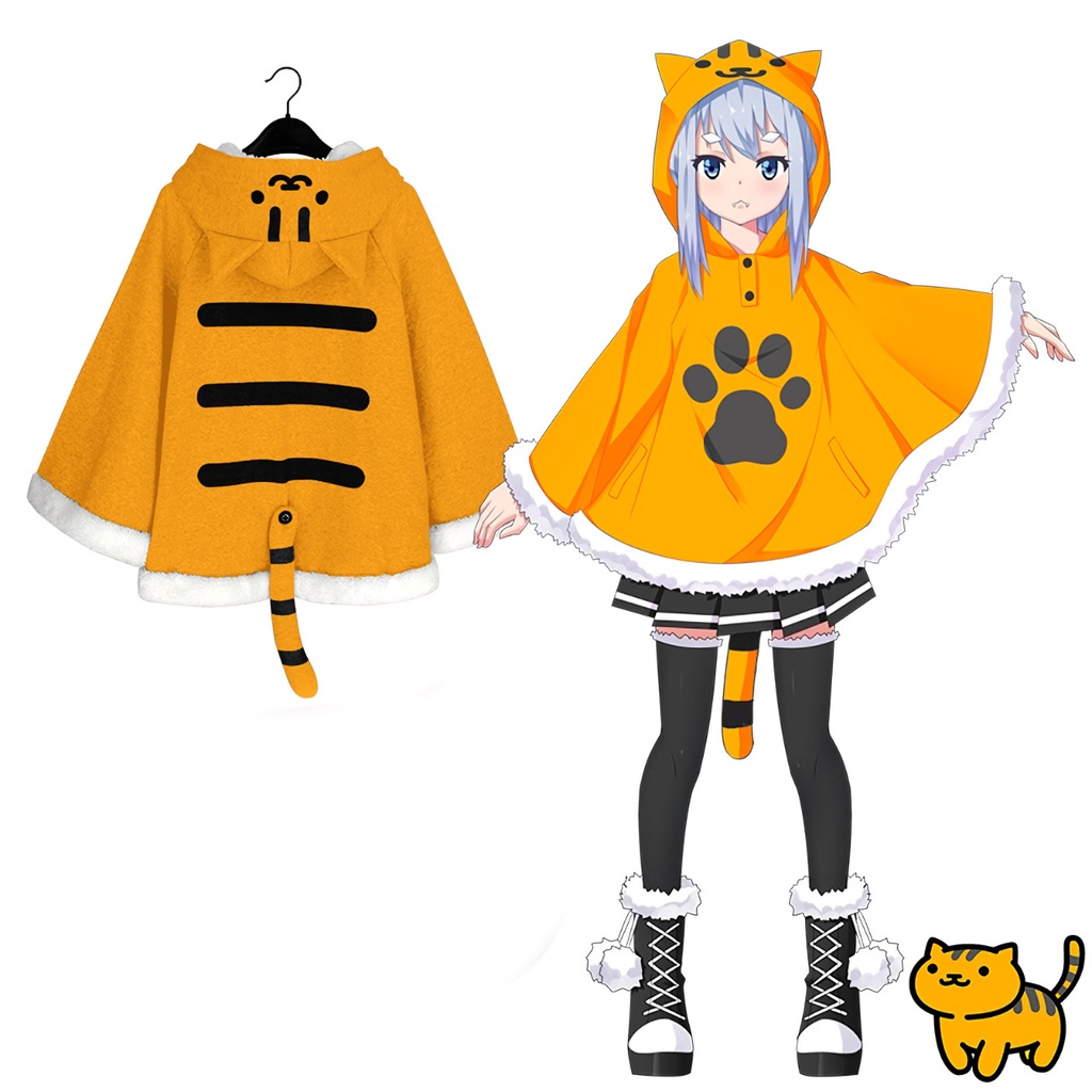 HOODIE NEKO OYEN KUCING OREN JUBAH NEKO ORANGE COSPLAY KAWAII